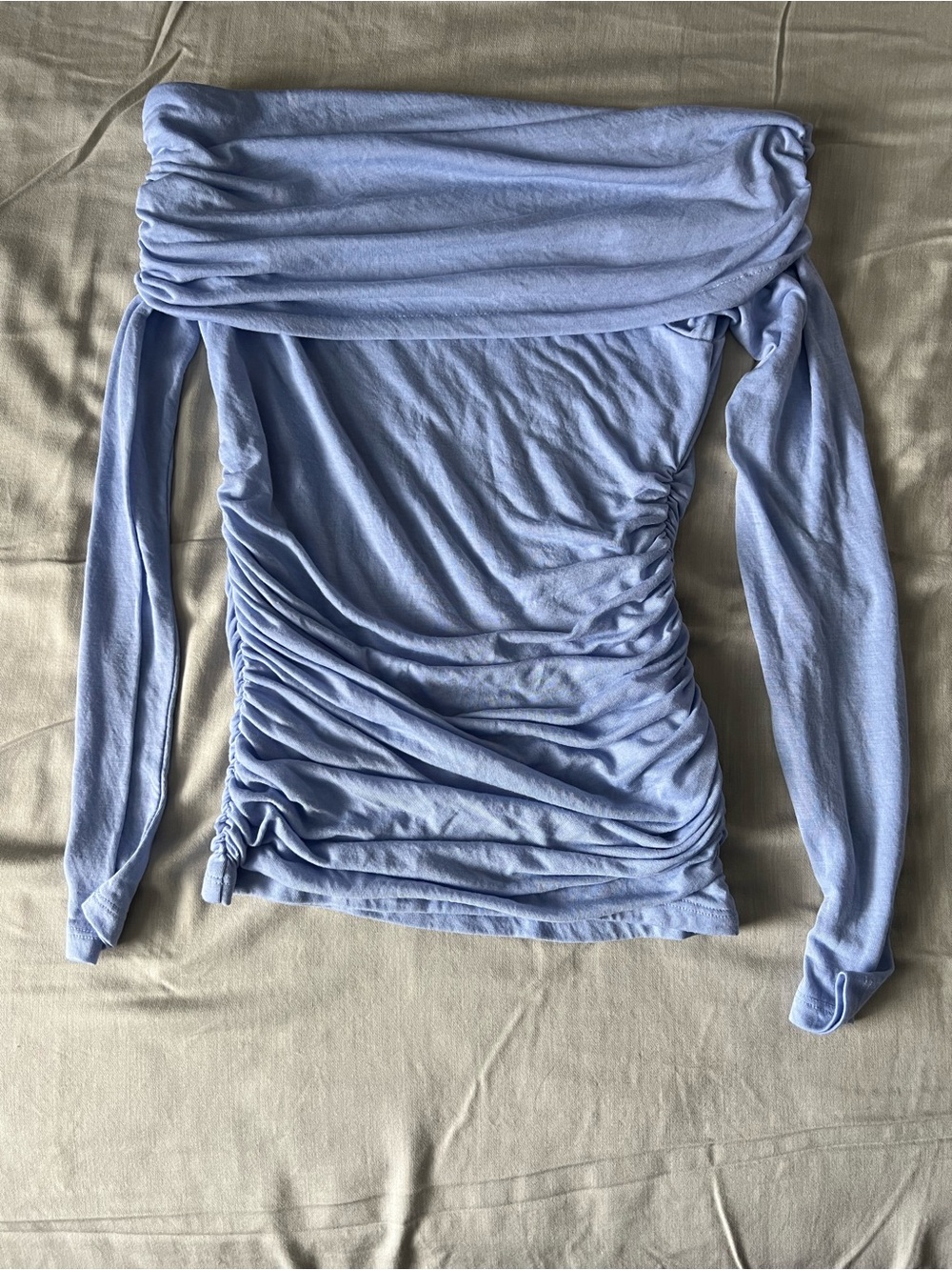 Abercrombie & Fitch Light Blue Off-Shoulder Ruched Top